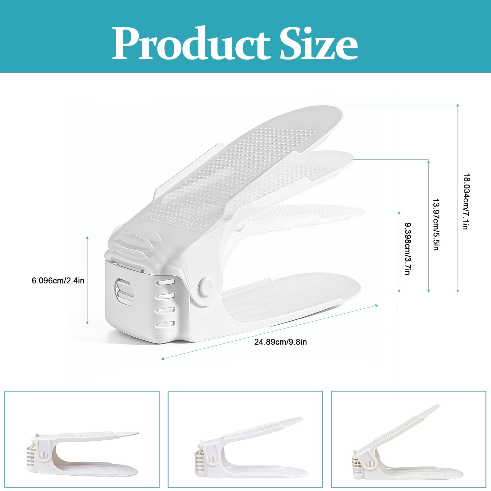 Organizador Zapatos 10 Unidades, de PP Altura Ajustable 3 Niveles, Doble Capa Blanco Ahorro Espacio, Para Zapatero, Entrada y Armario — view 2