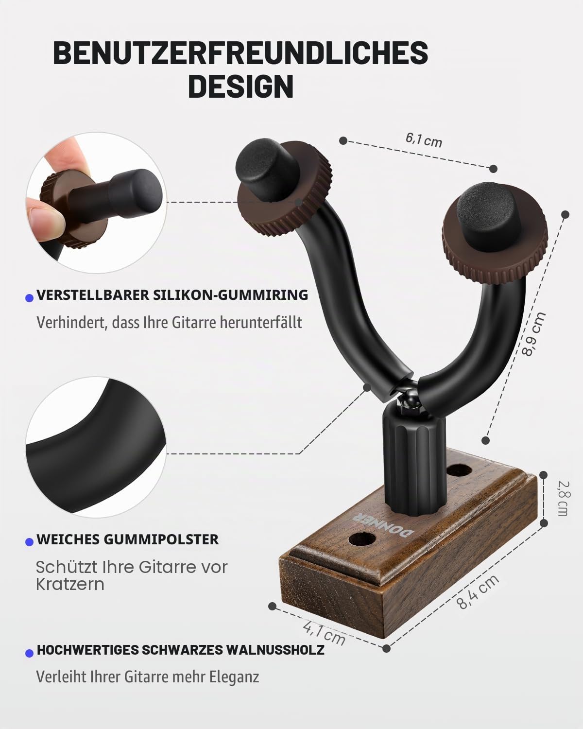 Donner Gitarrenwandhalter, Schwarznuss Gitarren Wandhalterung Gitarrenhalterung Gitarrenhalter Wand Für Gitarre, Bass, Ukulele, Banjo, Mandoline (6 Stück)