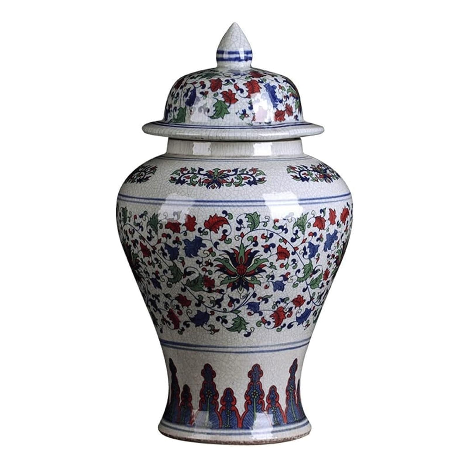 Chinese Ginger Jar with Lid Porcelain Ceramic Temple Jar Vase,Oriental Handpainted Chinese Storage Jar Chinoiserie Tea Canister(17.3INCH)