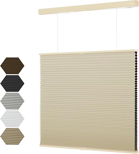 MYshade Persianas celulares opacas con diseño de panal de abeja de 1.5 pulgadas de arriba hacia abajo, sin cordones, para ventanas, hogar, cocina,