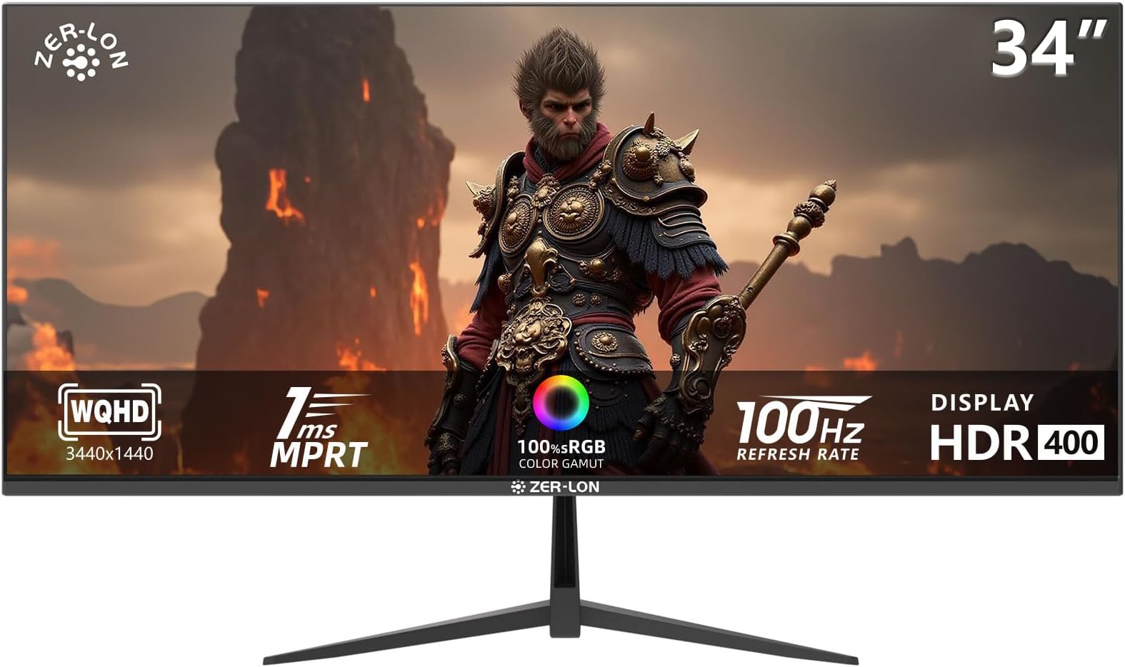 Amazon.com: ZER-LON 34 inch Ultrawide Gaming Monitor, 21:9, 3440x1440p ...