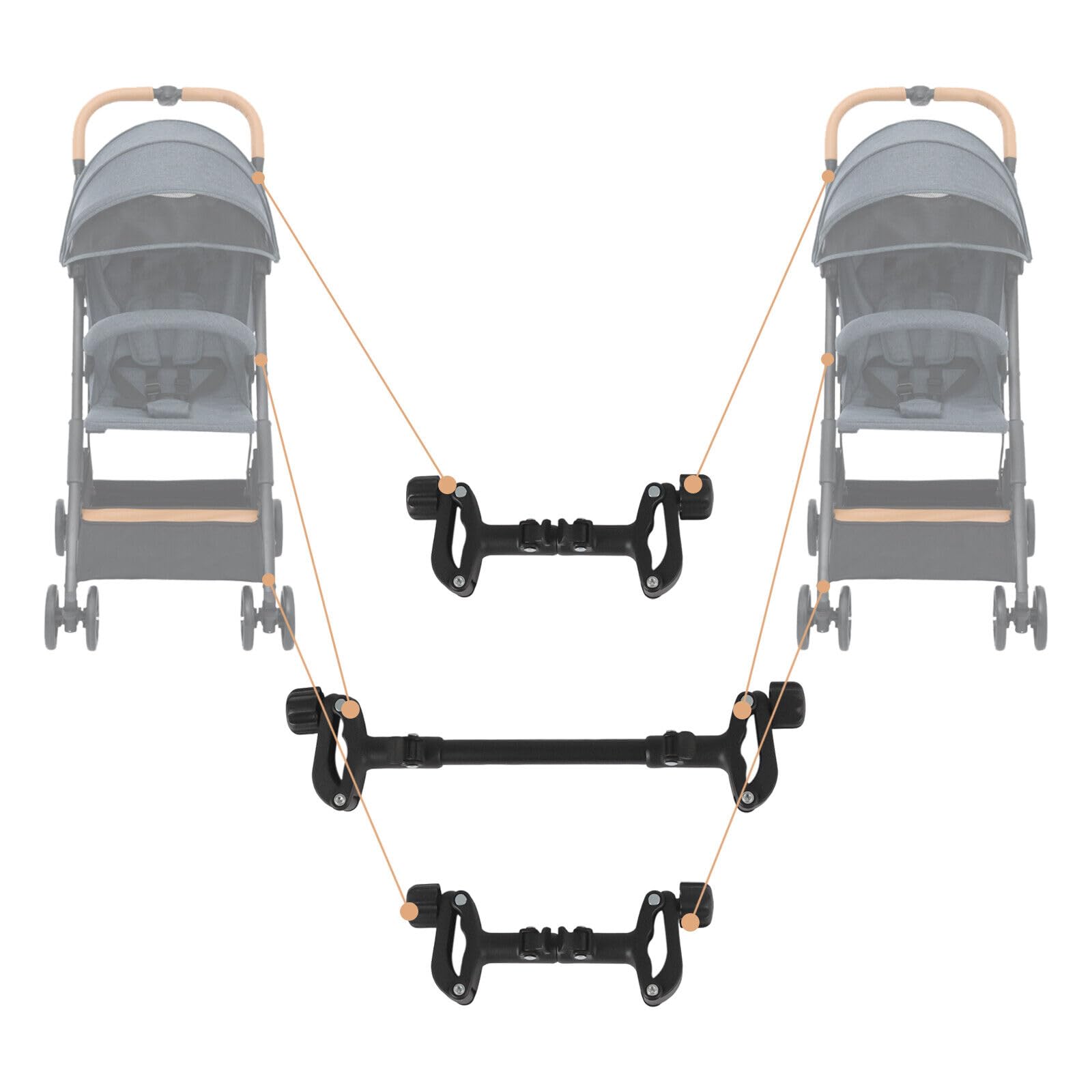 3tlg Kinderwagen-Verbindungsstücke,2* Steckverbinder für kurze Kinderwagen+1* langer Kinderwagenanschluss,Baby Stroller Connector Universal Joints Kinderwagen Zubehö,Schwarz