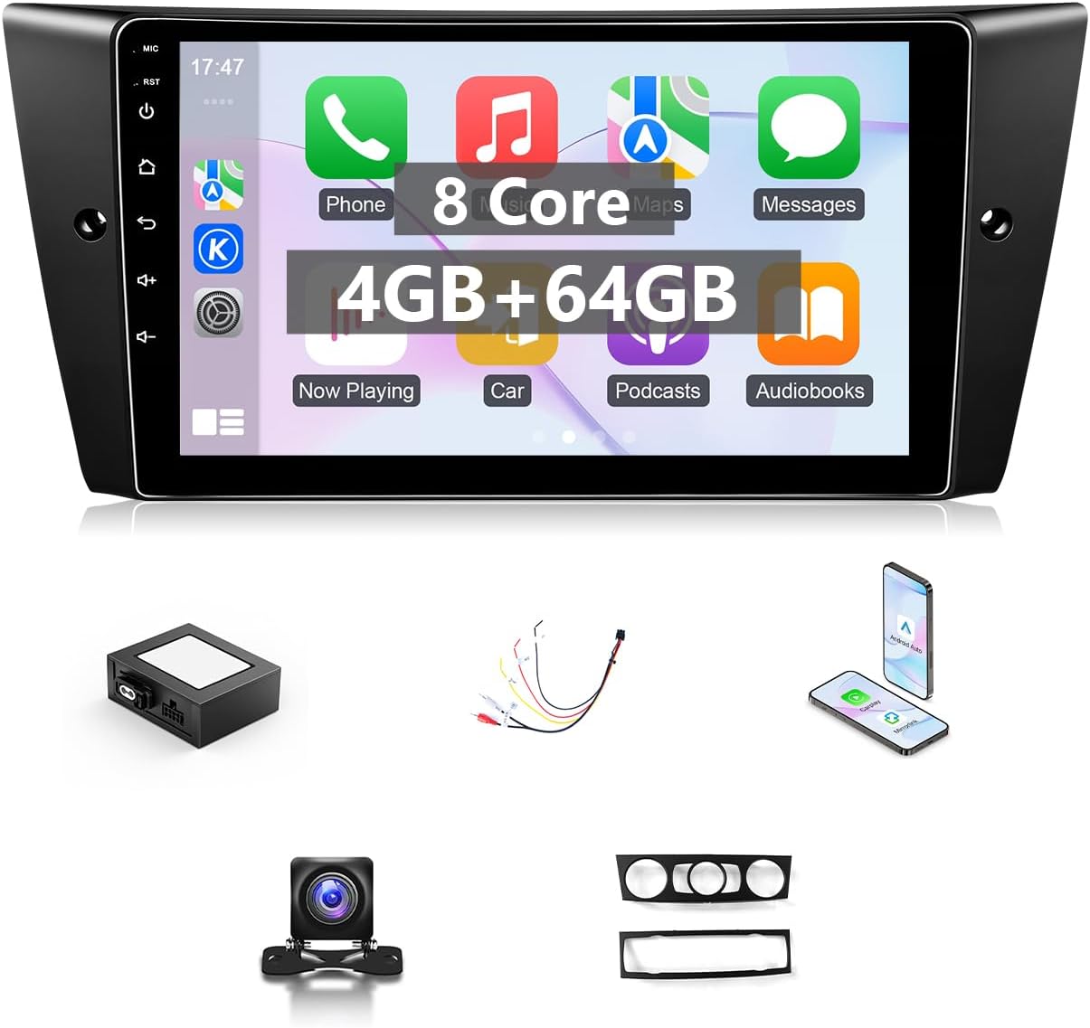 VQU Car Radio for BMW 3 Series 328i 335i 325i E90/E91/E92/E93 2005-2011 Carplay Android Auto, 9 Inch Touch Screen for BMW E90 Stereo, Bluetooth GPS WiFi RDS DSP FM SWC Camera, Support Fiber Optic