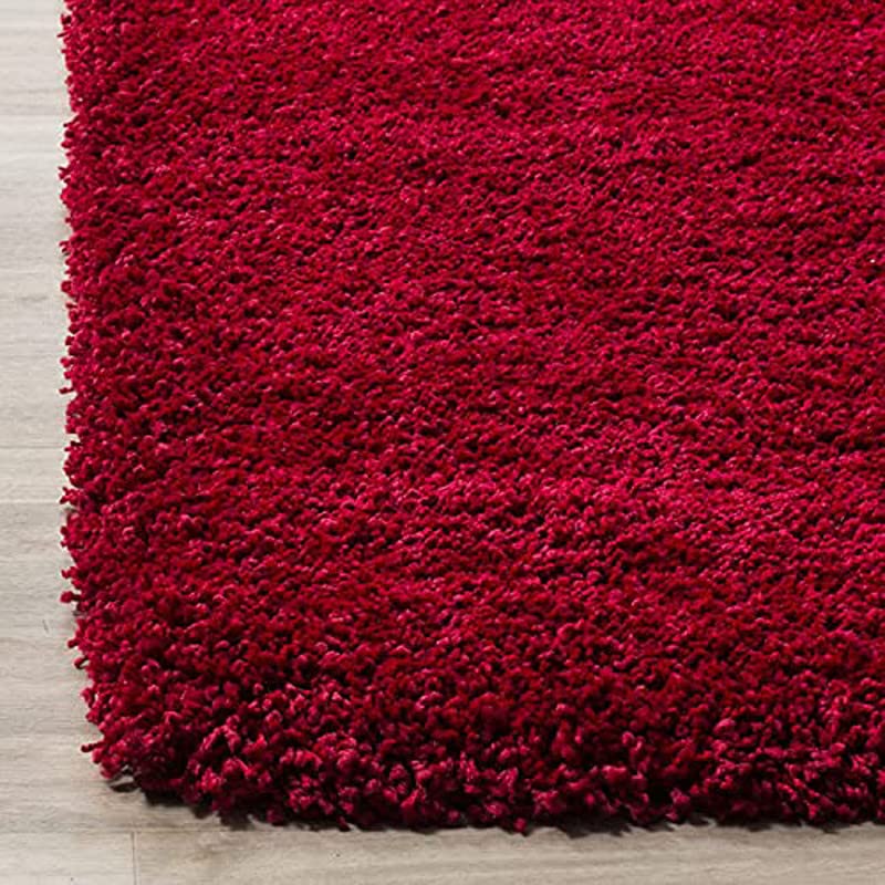 Image of SC Shifa CarpetSoft Round Faux Fur Area Rug with 2 Inch Pile Height Fluffy Plush Circle Carpet (4x4 Feet Red Color)