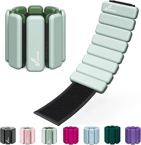 Sportneer Pesas de muñeca y tobillo para mujeres y hombres, 1 par (1 libra2 libras cada uno), pulsera con peso ajustable de silicona para yoga,