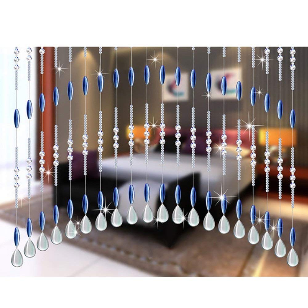 Rideaux perlés porte en verre bleu foncé pour remplacer une porte encombrante