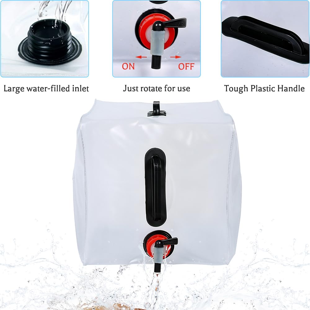 dellyy Bidon 20L, 2 Pièces Grande Capacité Bidon Pliant Eau avec Robinet, Reservoir Eau Pliable sans BPA, pour Camping Picnic(Noir)