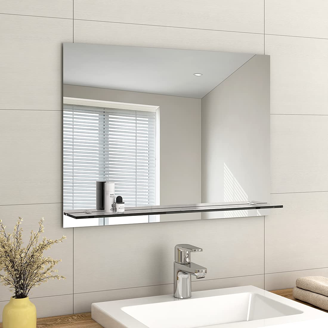 Buy EMKE Frameless Mirror with Shelf Small Bathroom Wall Shaving
