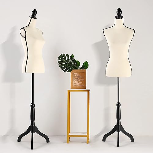 Vista 17 de Maniquí de costura para mujer, maniquí ajustable de 52 a 64 pulgadas para costura, maniquí de torso, exhibición de joyas, soporte de trípode de Negro