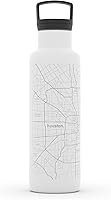 Vista 163 de Well Told Botella de agua aislada con mapa de Washington DC grabado, botella de acero inoxidable grabada (21 onzas, blanco) botella aislada de mapa