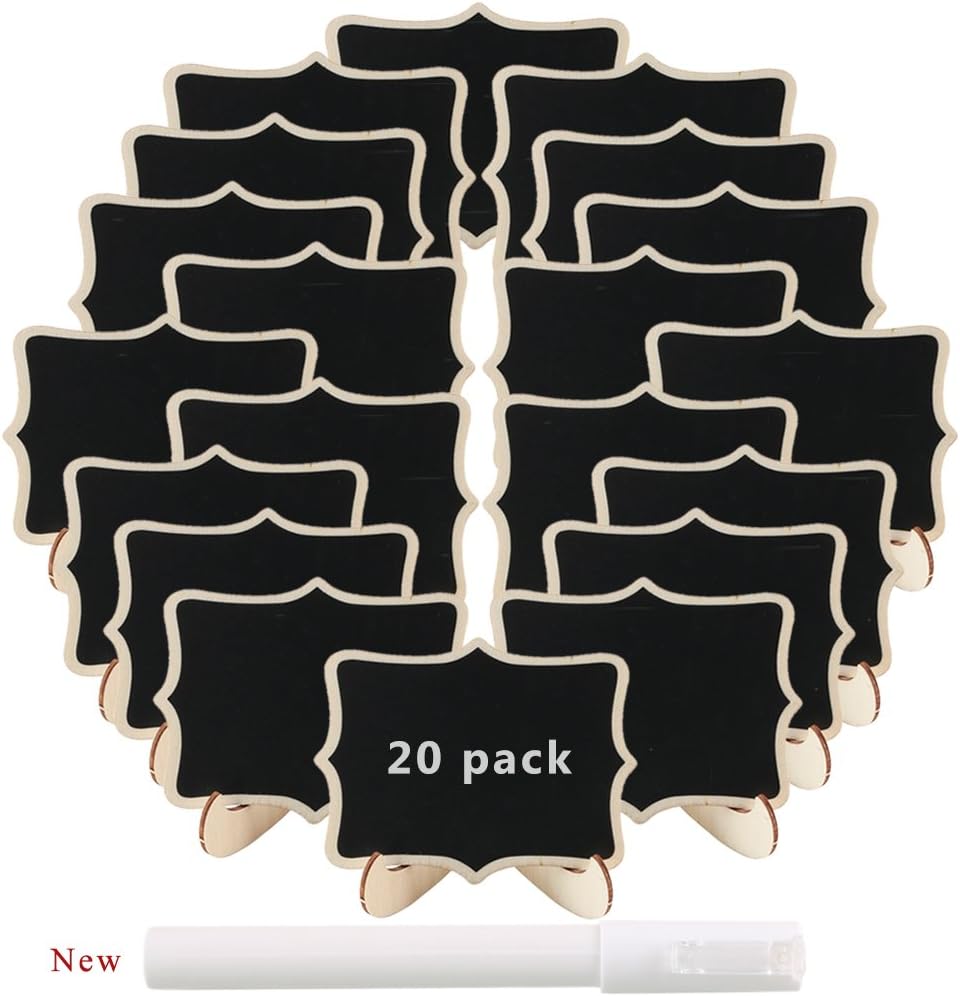 Pulluo Chalk Board 20 Pcs Mini Chalkboard Signs Food Label Place Cards Erasable Blackboard Lace-Shaped Chalkboard Labels with Stands Chalk Table Numbers for Weddings Party Afternoon Tea Decorations