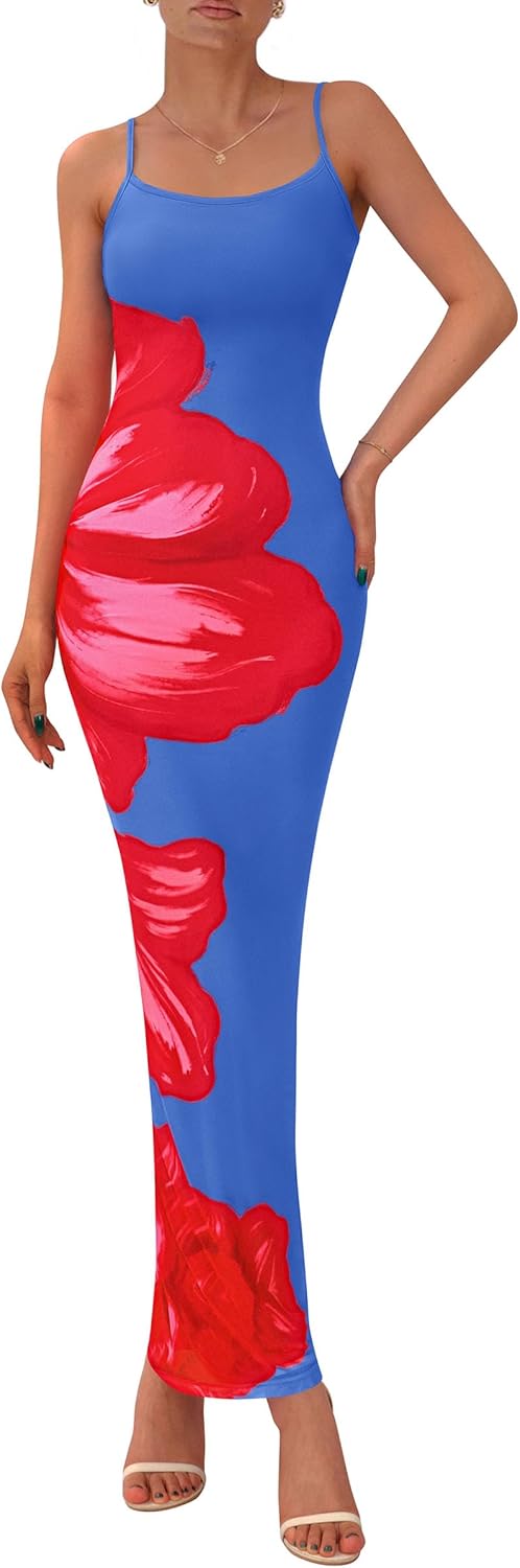 PRETTYGARDEN Womens Floral Maxi Dress Summer 2026 Sexy Spaghetti Strap Slip Bodycon Mesh Beach Vacation Dresses