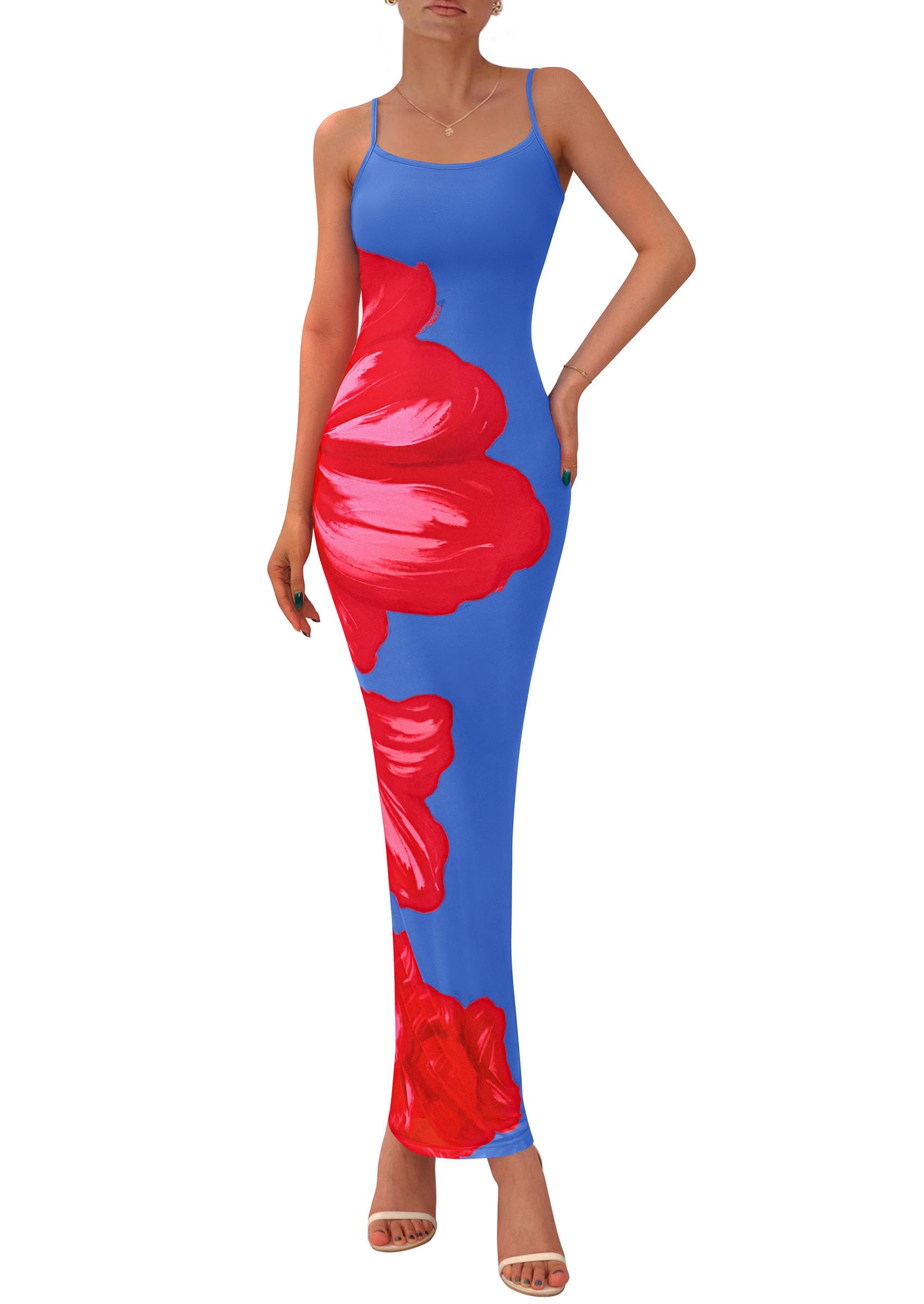 PRETTYGARDEN Womens Floral Maxi Dress Summer 2026 Sexy Spaghetti Strap Slip Bodycon Mesh Beach Vacation Dresses