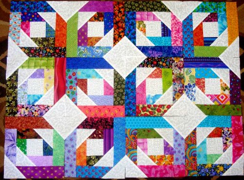 12 Bright Pineapple Blossom Quilt Blocks 100% Cotton Fabric