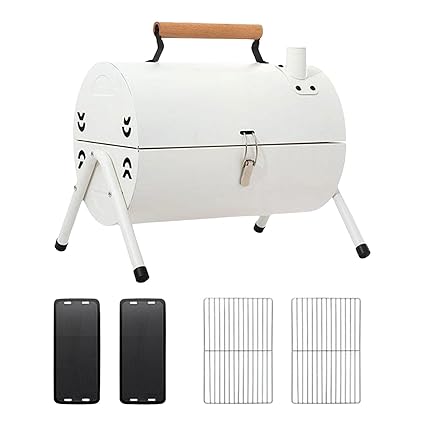 SAZ DEKOR Charcoal Grill Camping Grilling Meat Barbecue Grill for Outdoor Picnic Patio White No Baking Tray