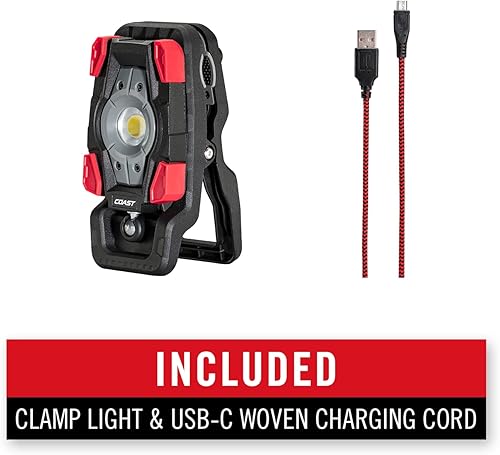Miniatura 12 de Coast CL20R 1750 lúmenes recargable de doble potencia giratoria LED abrazadera magnética luz con haz de inundación gran angular, negrorojo