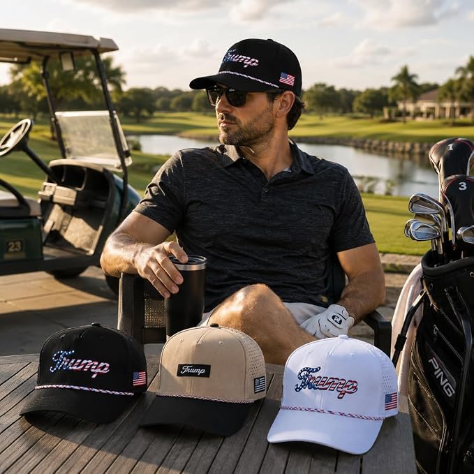 Image of Curves & Clubs Trump Golf Hats - One Size Adjustable Men's Hat - Breathable & Durable Trump Rope Hat - Perfect Golf Gift