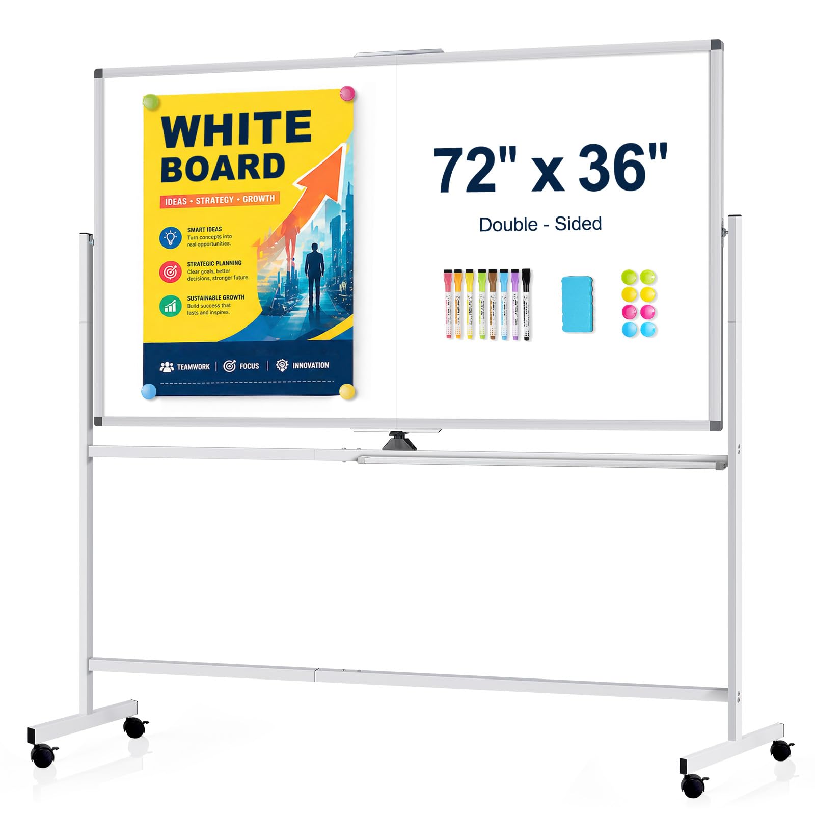 Rolling Whiteboard 72" x 36" Sturdy Dry Erase White Board on Wheel