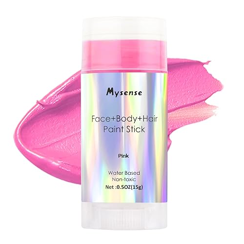 Mysense Pintura en barra para el cabello facial y corporal rosa intenso, color de cabello temporal a base de agua, pintura corporal mezclable en