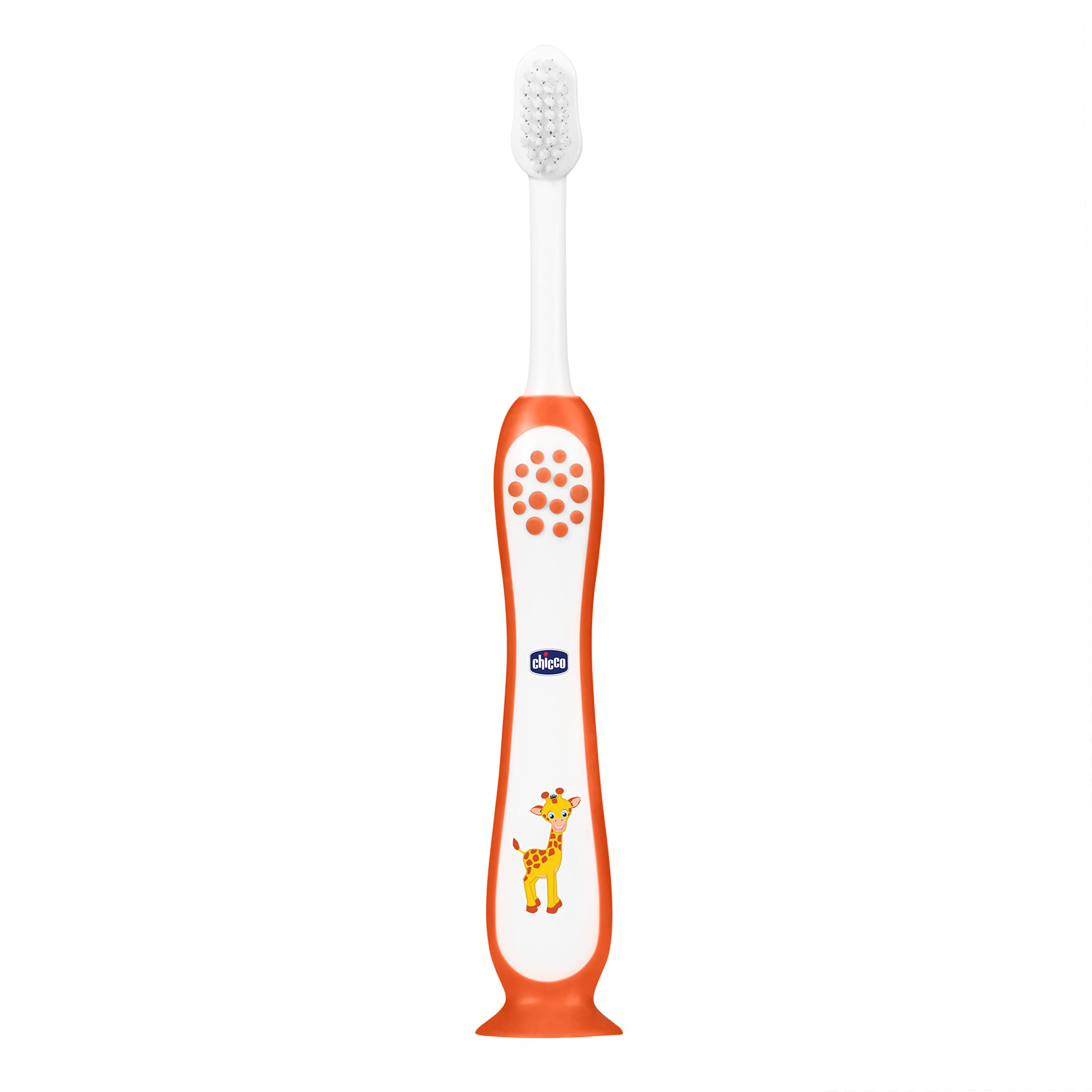 Chicco Toothbrush for Kids (3y-8y) with Suction Cup | Extra Soft Tapered Bristles for Milk and Permanent Teeth | With Tongue Scraper and BPA Free Material (Orange) (B0BK1QMR56) Amazon Price History, Amazon Price Tracker