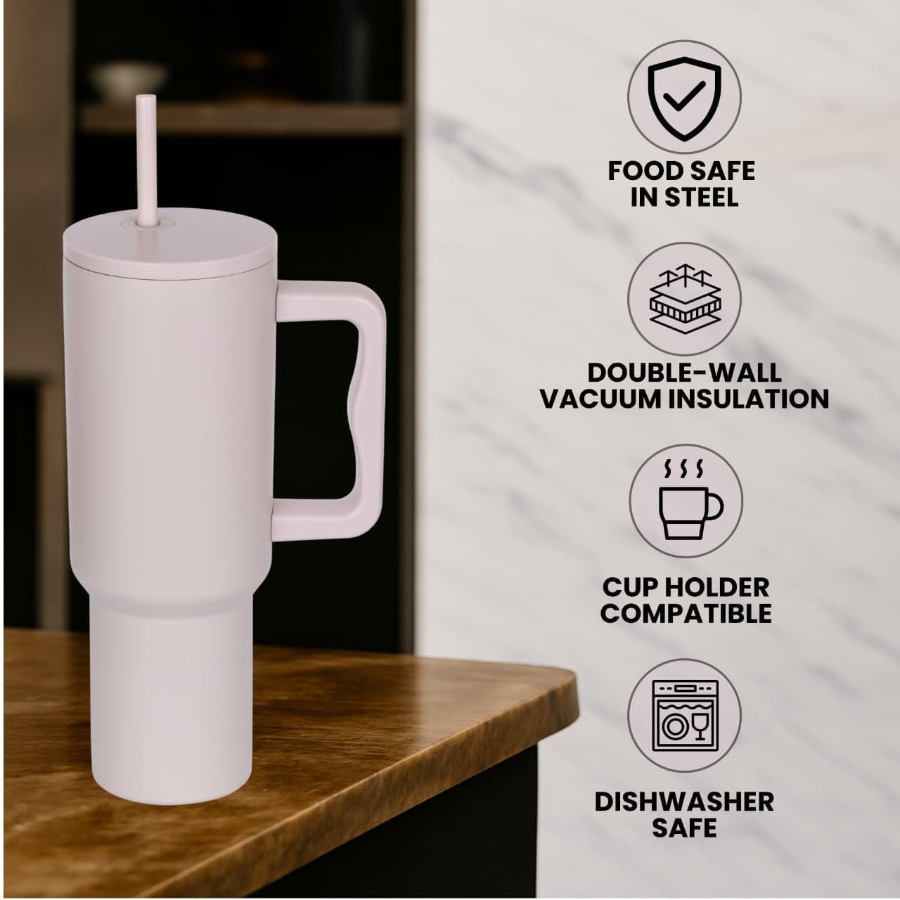 Tumbler with lid and Straw 1200ML Cup Stainless Steel Vacuum Insulated Tumbler for Water, Iced Tea or Coffee 1.2L Office Gym Travelling (Rose Custome) 1