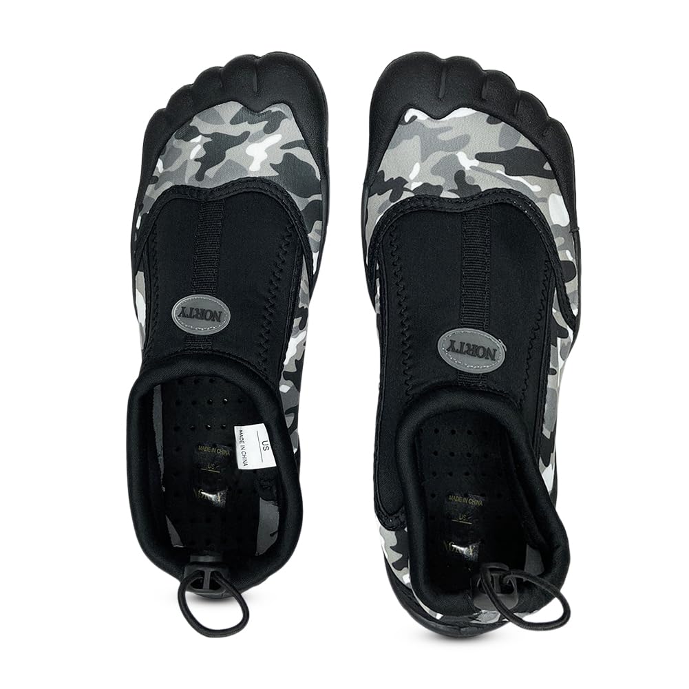 NORTY - Big Boys Skeletoe Aqua Water Shoes for Pool Beach, Surf, Snorkeling, Exercise Slip on Sock, Black Camouflage 42290-5MUSBigKid