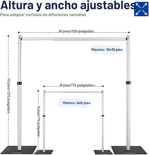 Miniatura 3 de Soporte de tubo y cortina doble de 10 x 10 pies, soporte de fondo ajustable resistente, telón de fondo de pared de flores de aluminio para eventos,