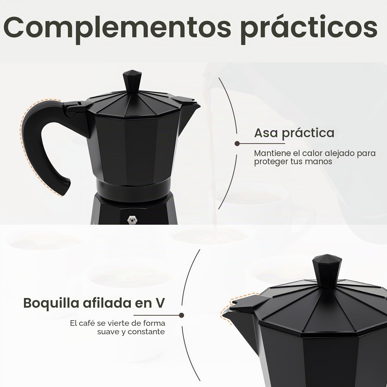 Cafetera eléctrica moka de 480 W, 300 ml, cafetera espresso para 6 tazas, moderna cafetera de aluminio negro para amantes del café