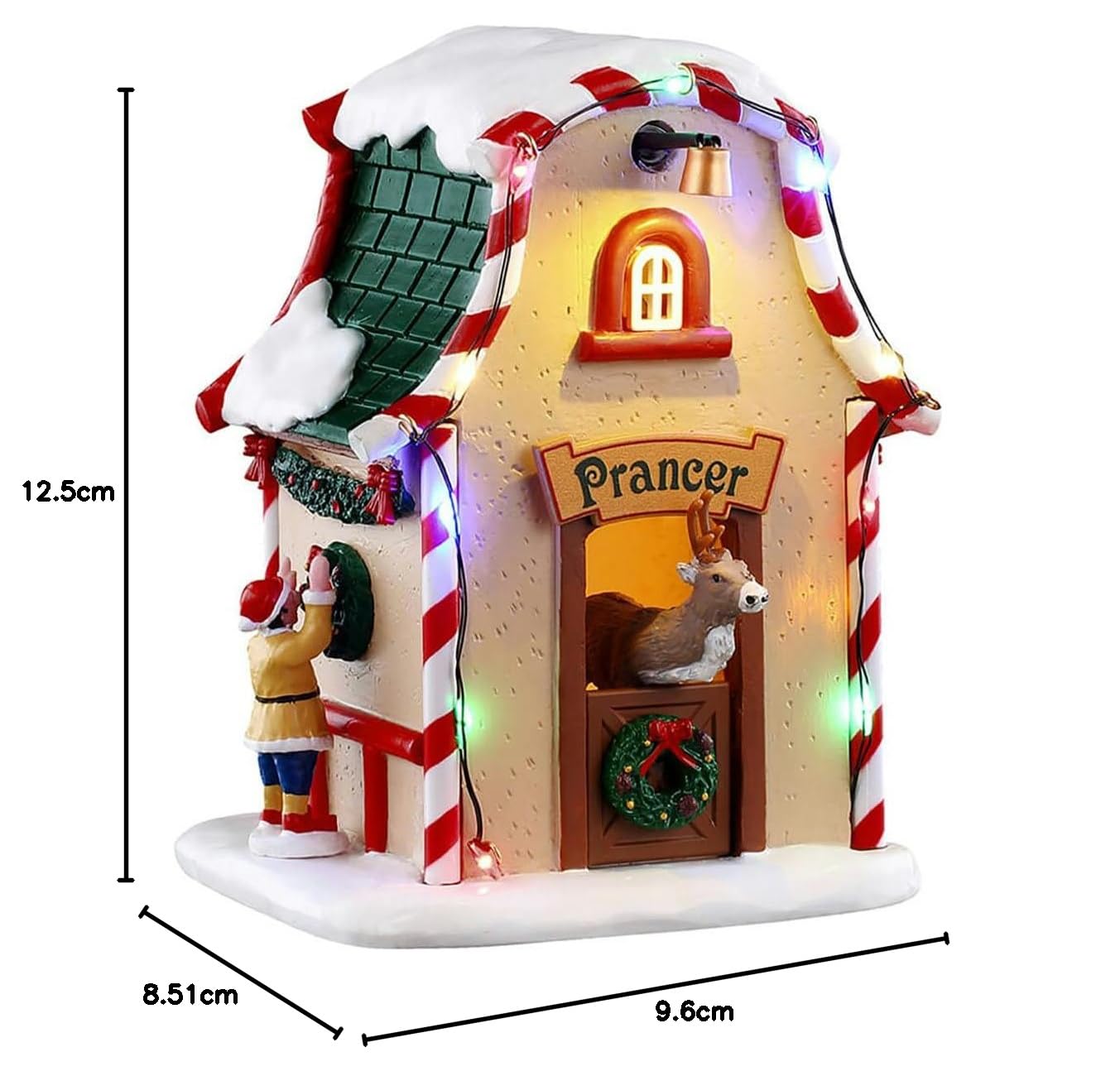 LEMAX Prancer's Den Tanière à Rennes avec lumières LED Prancer's Den en résine H12,5 x 9,6 x 8,5 cm