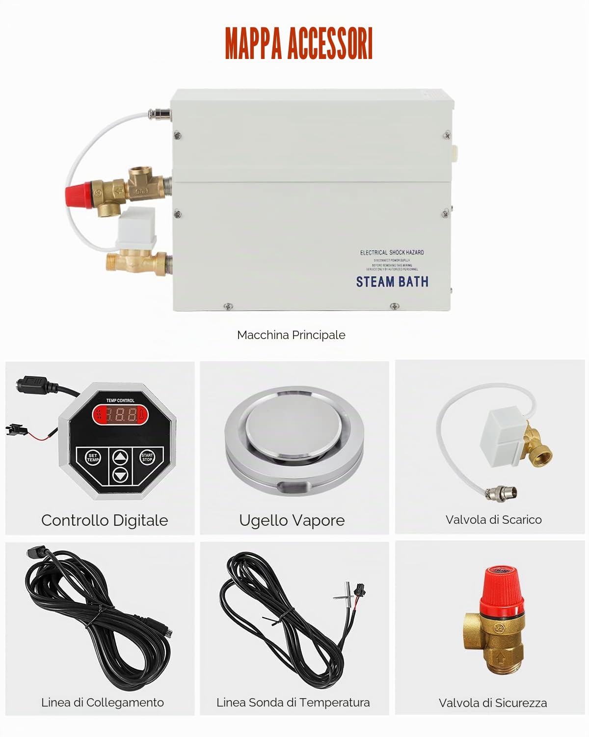 CGOLDENWALL Generatore di Sauna a Vapore 3KW 220V, Regolatore Digitale LED 35-55℃, per 3m³