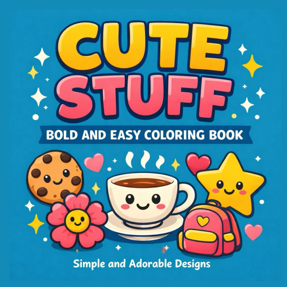 Cute Stuff Bold and Easy Coloring Book: Cute and Simple Drawings for Kids and Adults | Adorable Designs for Relaxation | Fun Items and Everyday Cute Things