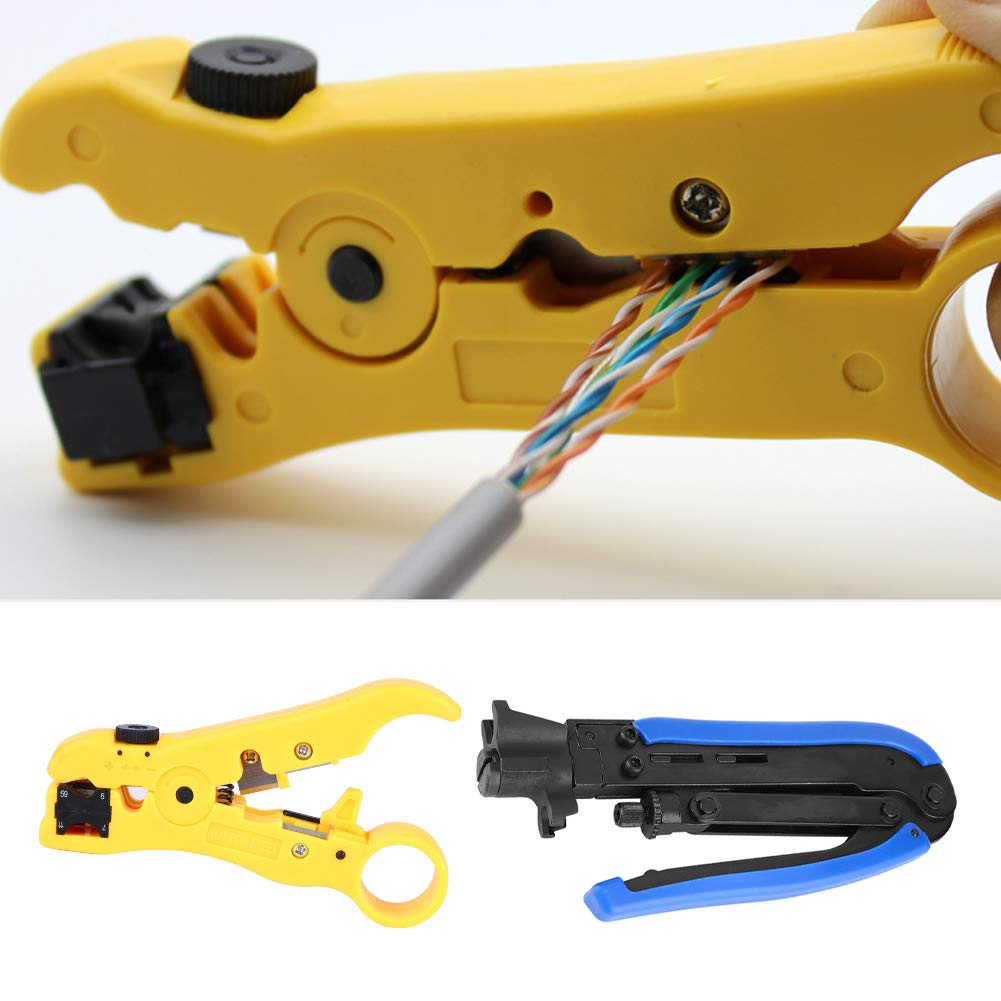 Pinze a crimpare per connettori coassiali, 2 pezzi, per spelafili, per installazione di reti di cavi coassiali, in acciaio al carbonio, giallo blu