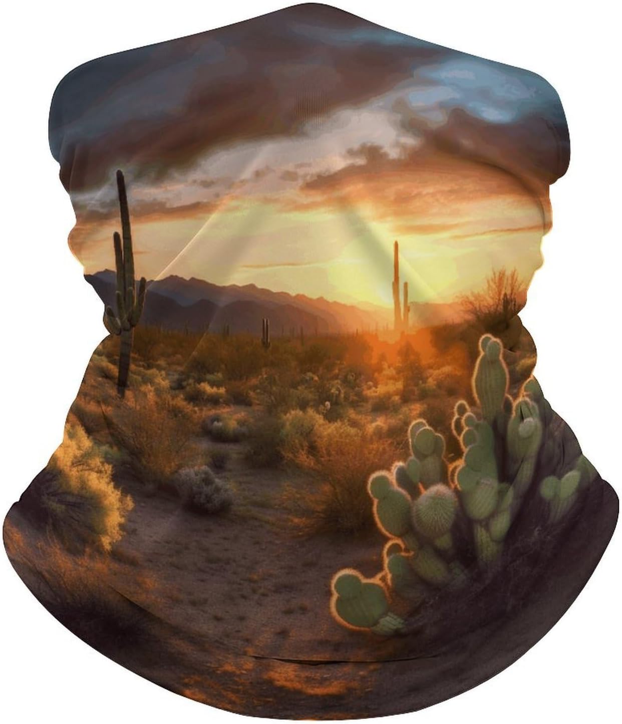 Cactus Desert Sunset Neck Gaiter for Men Women Cooling Breathable Face Mask Scarf Windproof Hiking Bandana Soft Face Cover High-elastic Magic Scarf Headband for Cycling Running