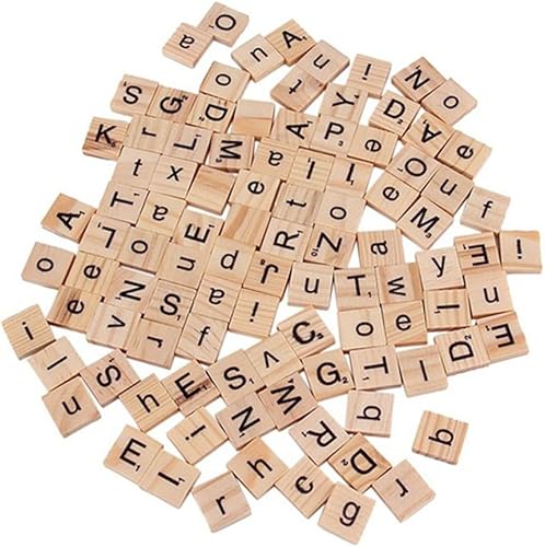 Ufurty Rely2016 - Azulejos de madera del alfabeto Scrabble, 100 unidades/1 paquete de manualidades, letras negras de madera, todas las letras