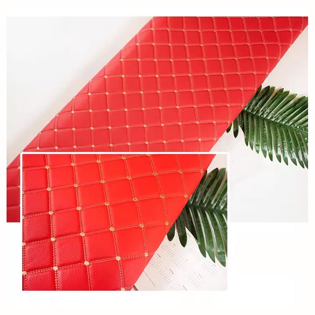 Foam Backed Faux Leather Upholstery Fabric Quilted with Thick Sponge Backing Red 1.6x5m