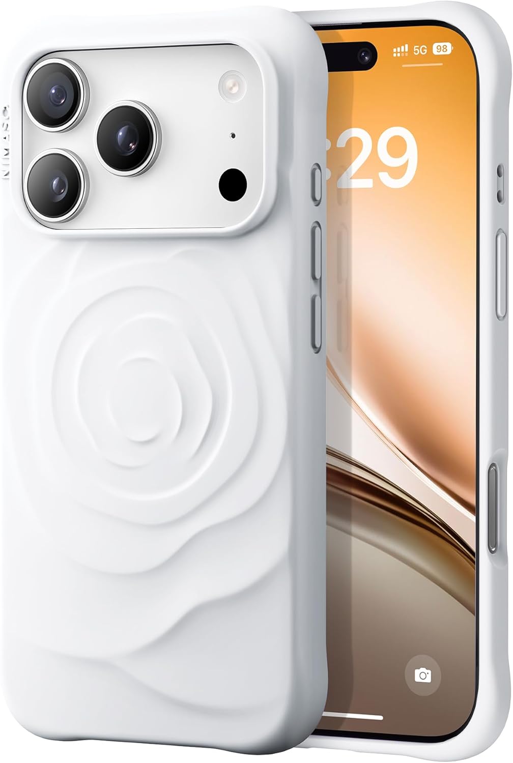 NIMASO for iPhone 17 Pro Max Case, Compatible with MagSafe, Silicone 3D Rose Design for iPhone 17 Pro Max, Cute Phone Case for Women Girl, Shockproof, Fingerprint Prevention, Simple Style, White