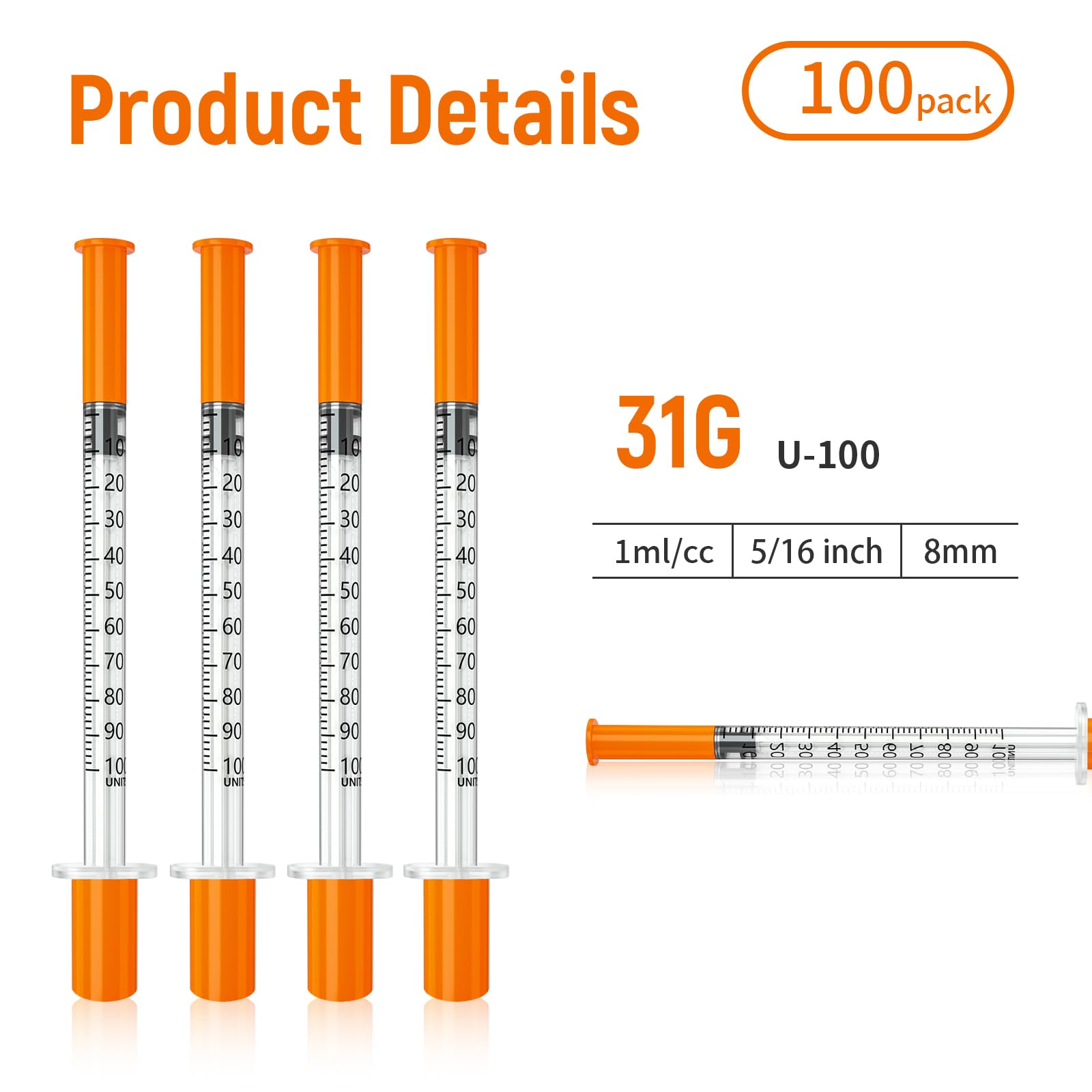 U-100 Syringes - 1ml, 31g - Pack of 100 -5