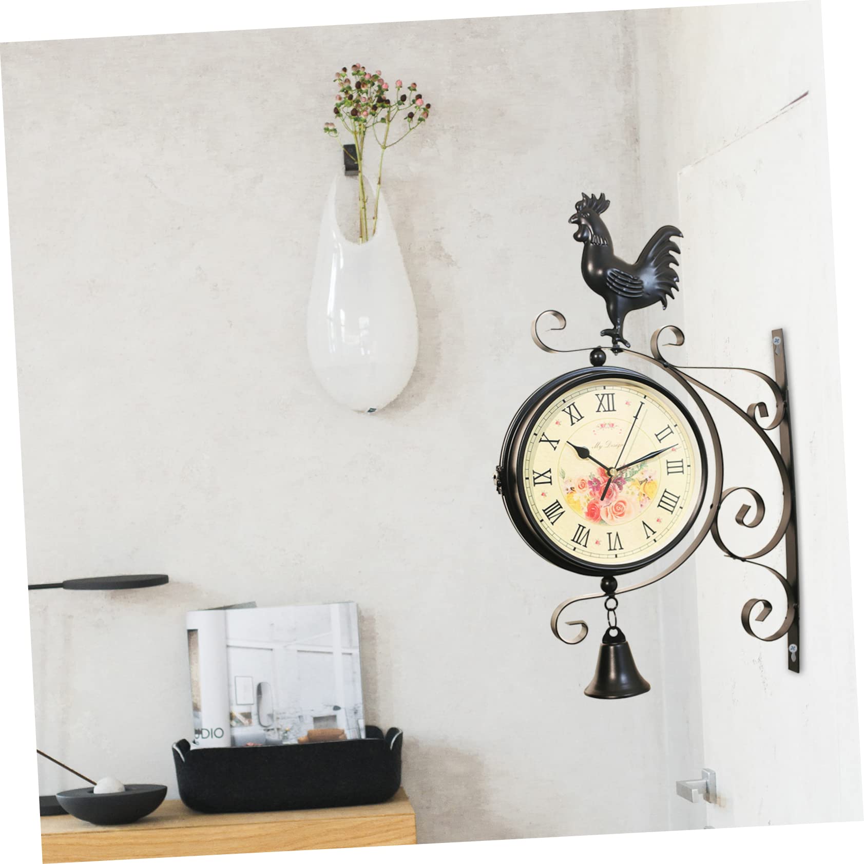Wanduhr Robuste und Praktische mit Glas Doppelseitige aus Eisen Retro Stil Lautlose Hängeuhr als Stilvolle Dekoration für Riegel und Hotel