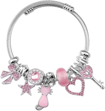 Cat Bracelet For Women y2k Accessories Pink Charms For Bracelets Cute Cat Accessories Birthday Gift Pink y2k Cute Charm Bracelet