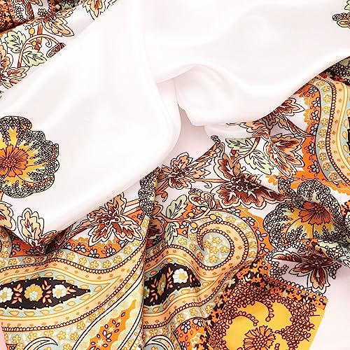 Image of DRESHOW 35 inch Large Square Satin Head Scarf - 4Pcs Silk Accessories Classic Patterned Squares Beach Bandanas for Women