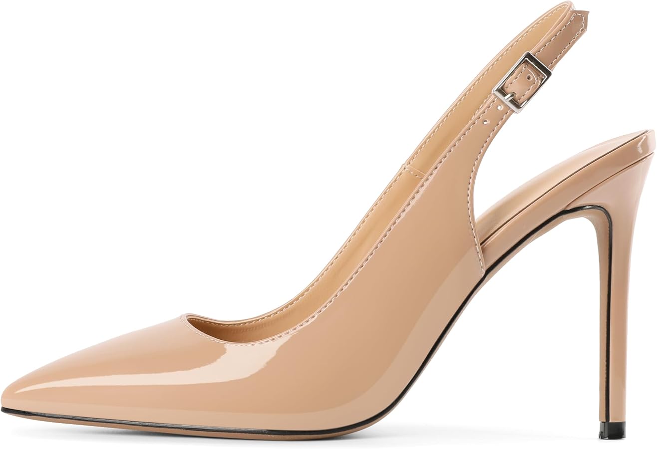 Amazon.com | Mettesally Women's Slingback High Heels Pointed Toe Stilettos  Ankle Strap Heeled Pumps Wedding Party Pumps Shoes Beige US5 | Pumps