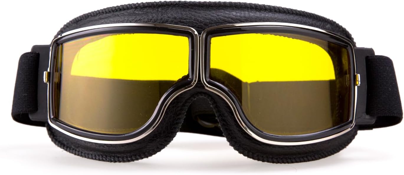 - Motorcycle Goggles Vintage Aviator Pilot Style Leather Cruiser Scooter Motocross Goggles for Men, Women,Adults