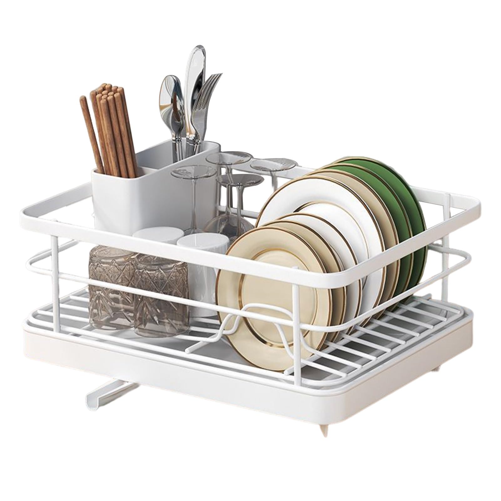 Tacarlha Dish Drying Rack,Dish Drying Rack- Space-Saving Dish Rack,Dish Racks for Kitchen Counter,Stable Auto-Drain Easy to Install Space-Saving Kitchen Counter Dish Rack with Cutlery Holder White