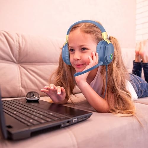 Miniatura 7 de Auriculares para juegos para Xbox One, PS5, PS4, PC para niños, para la escuela, auriculares con cable con micrófono, auriculares para juegos con