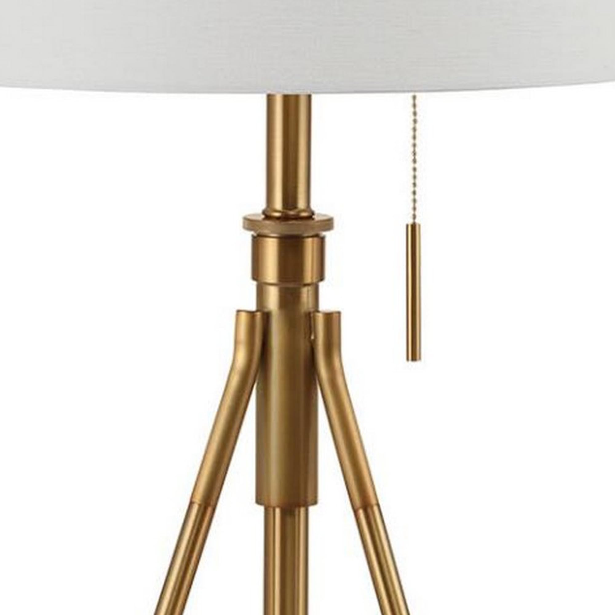 Benjara 32-37 Inch Table Lamp, Adjustable Height, Modern Tripod Legs, Metal, Stained Gold and White