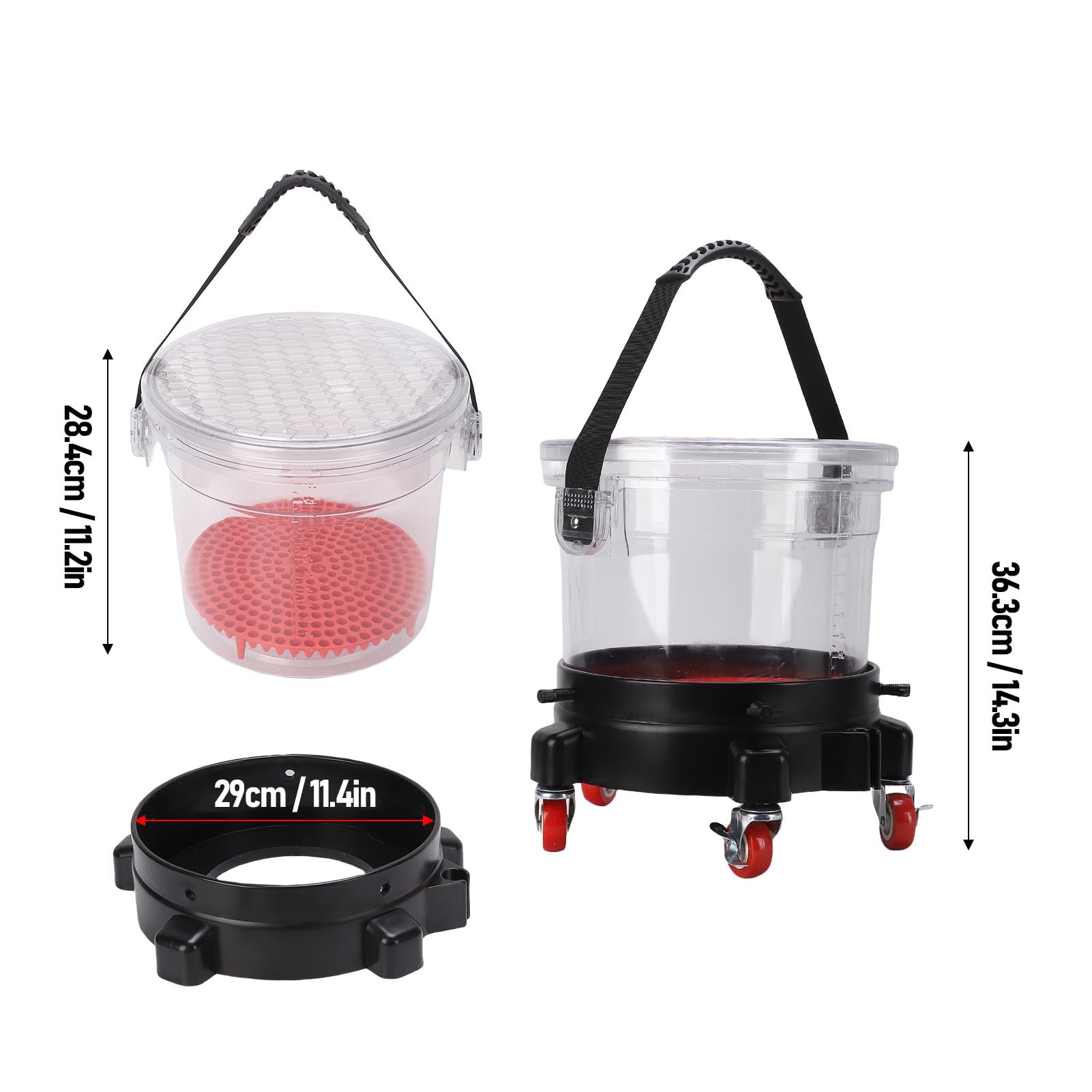 Tyenaza Car Bucket Wash System 15L Washing Detailing Kit Include Grit Trap 5 Castor Bucket Dolly Lid Transparent