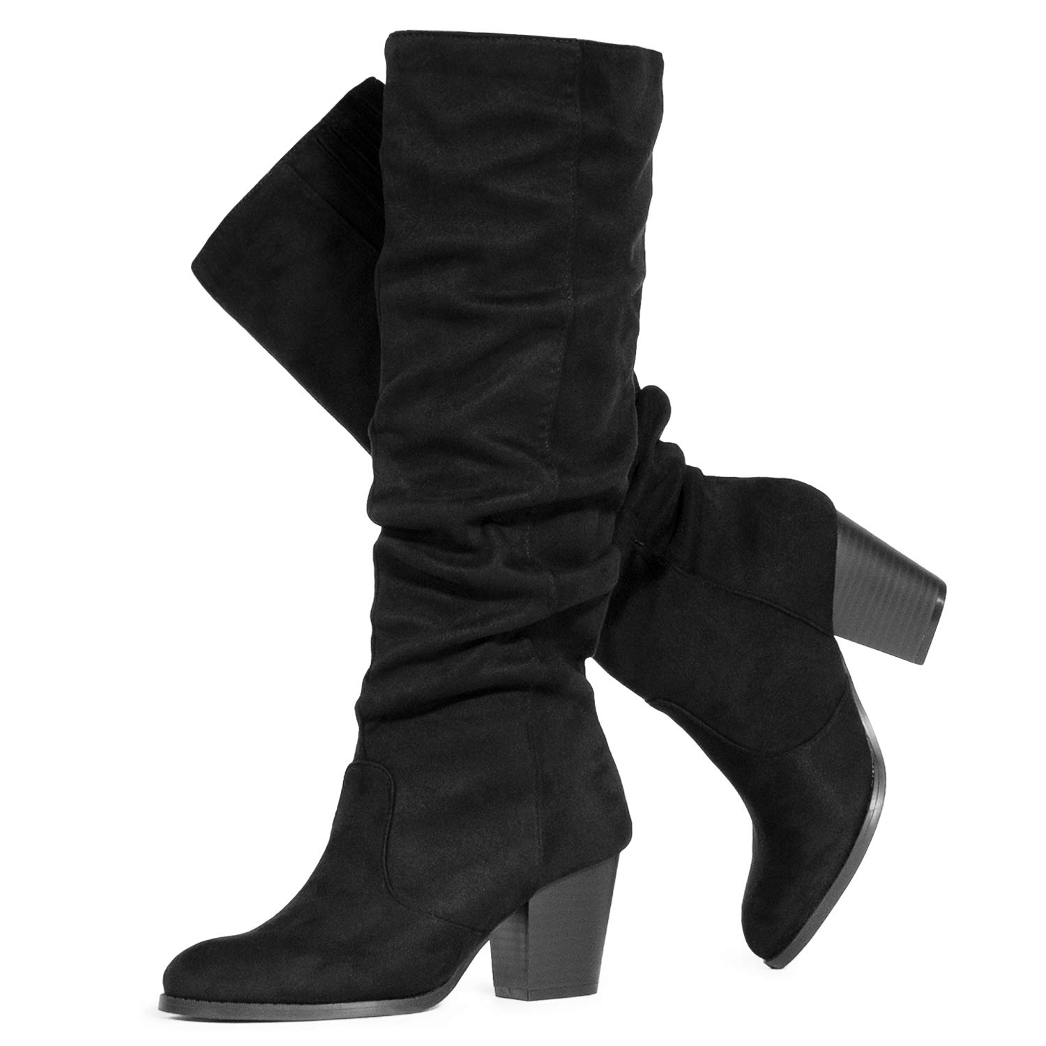 RF ROOM OF FASHIONWomen's Stacked Heel Slouchy Knee High Boots (Regular Fit)
