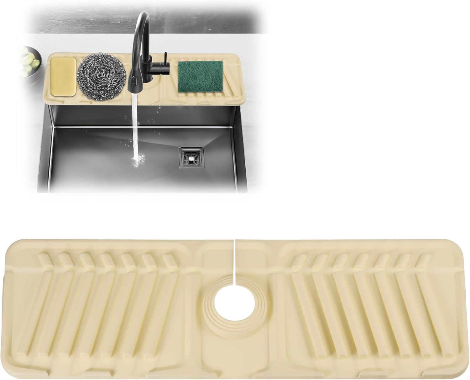 EUIOOVM Silicone Sink Faucet Mat, Kitchen Sink Splash Guard, Draining