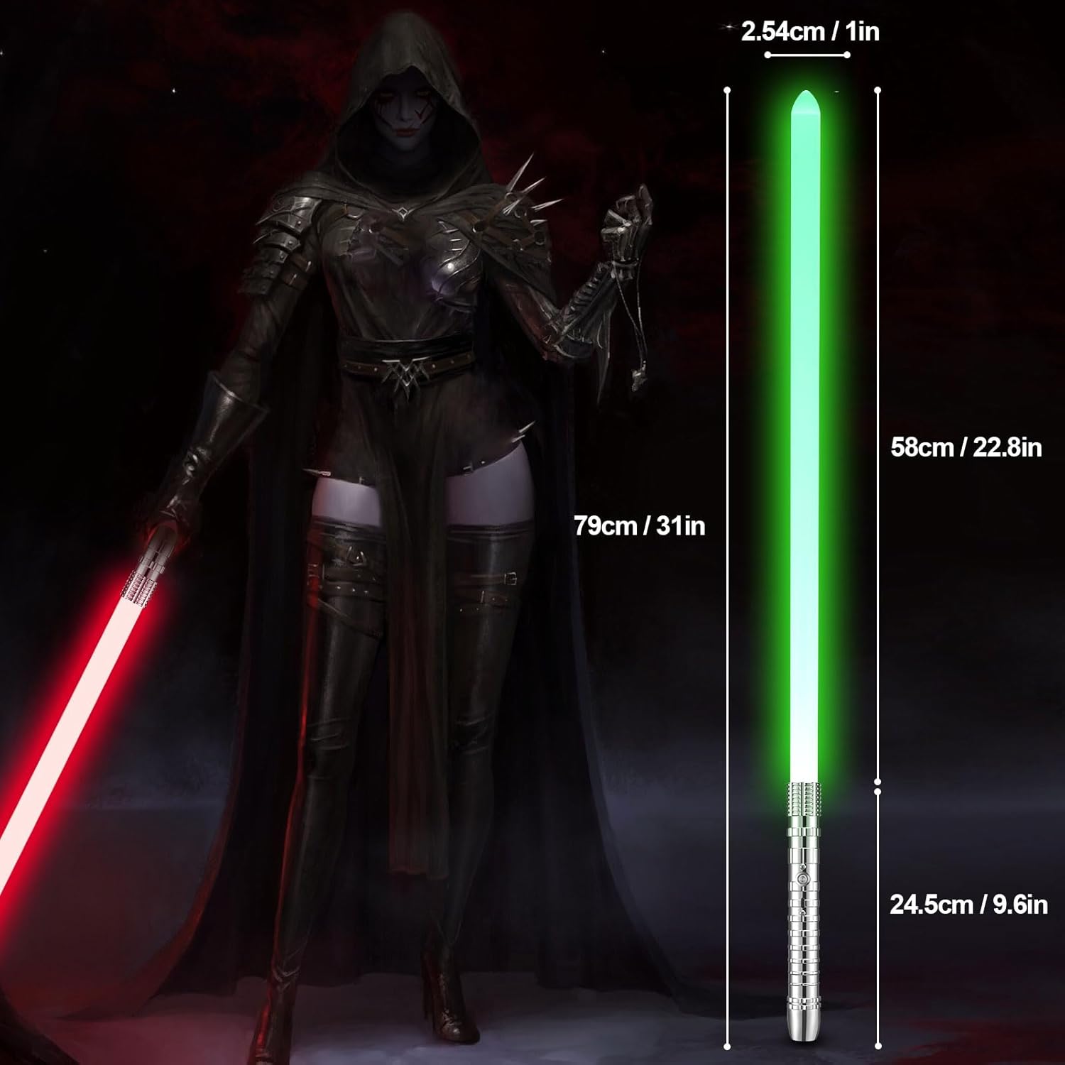 2 Pack FX Dueling Light Saber, RGB 7 Colors Metal Hilt Lightsaber, Smooth Swing USB Rechargeable Light Sword, Gift for Kids Adults, Silver