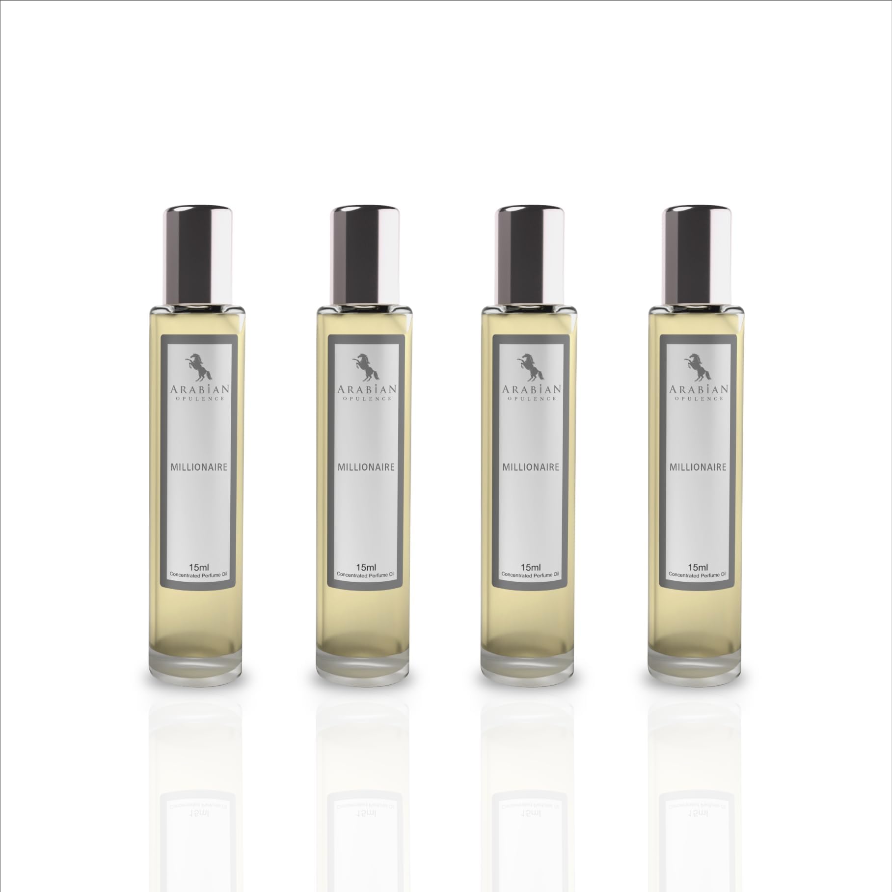 Arabian Opulence FR1 MILLIONAIRE Roll-on Perfume Oil | Concentrated Fragrance Body Oil | Long Lasting Oil Based Perfume for Men | Travel Size Alcohol-Free Perfume Oil Bottle (15ML, 4 Pack)